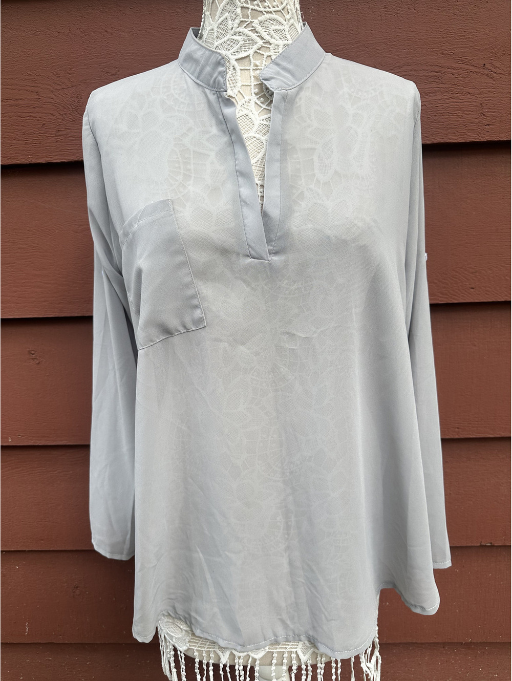 Light Gray‎ Sheer Long Sleeve Blouse Casual Minimalist Tunic